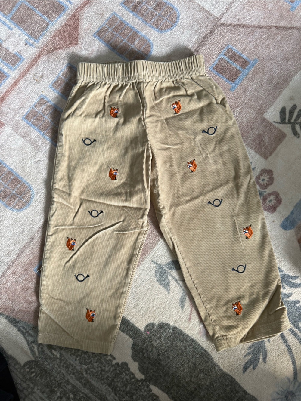 The Beaufort Bonnet Company Tan Corduroy Pants with Fox Embroidery